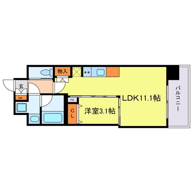 コンフォリア・リヴ東三国駅前ソルテラス(1LDK/7階)の間取り写真