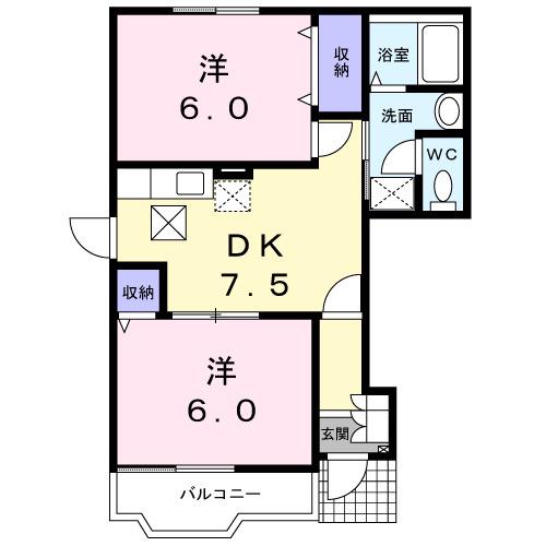 ティンカーベル(2DK/1階)の間取り写真
