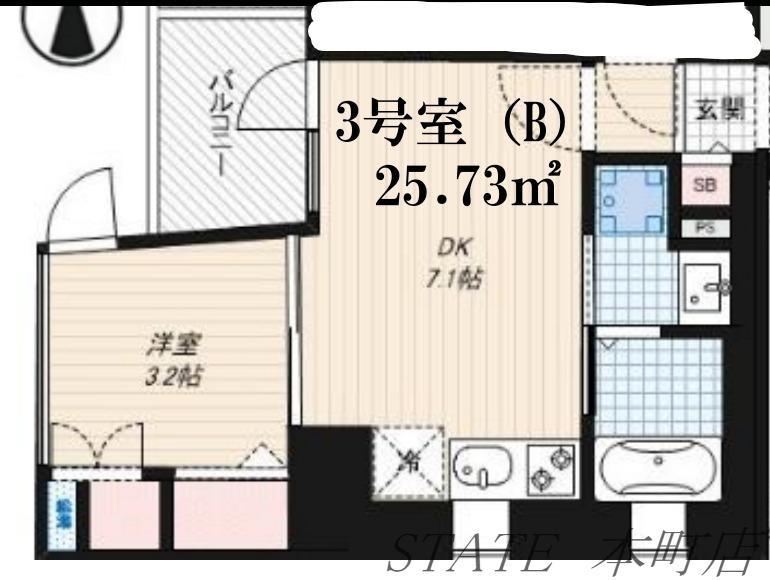 ALZA北浜(1DK/6階)の間取り写真