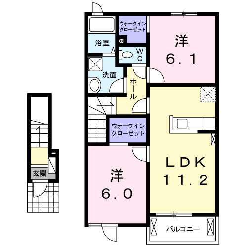 プリムローズ・ガーデン B(2LDK/2階)の間取り写真