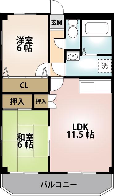 エクセランス高橋(2LDK/3階)の間取り写真