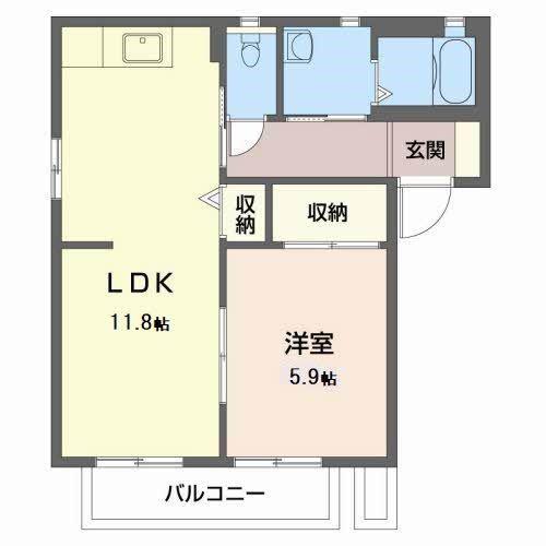 シャーメゾン東小羽山(1LDK/1階)の間取り写真