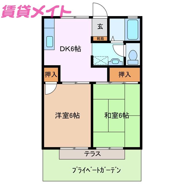 ノースエトランゼA棟(2DK/1階)の間取り写真