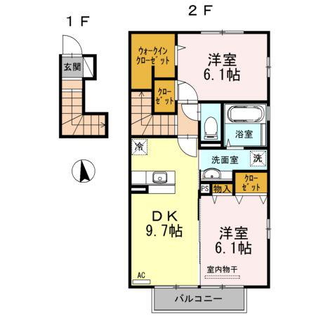 セジュールグレイス B棟(2DK/2階)の間取り写真