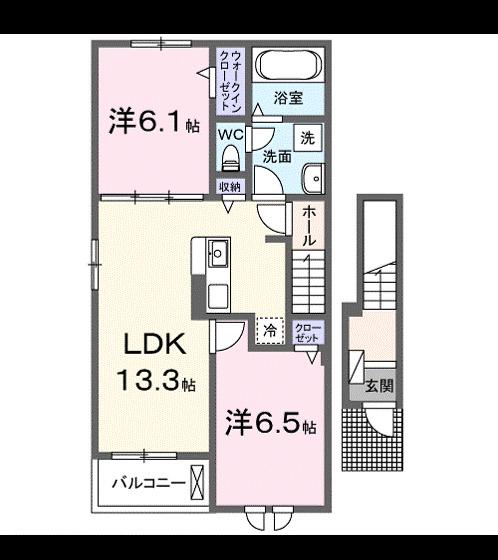 三原市アパート(2LDK/2階)の間取り写真