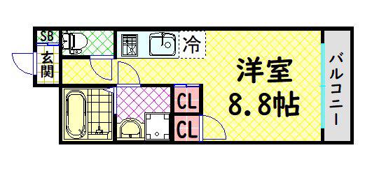パークハイムうつぼ(1K/3階)の間取り写真