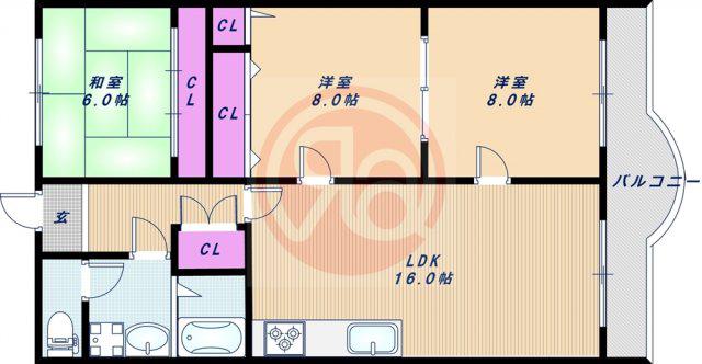 ハイツヒルトンパートIV(3LDK/6階)の間取り写真