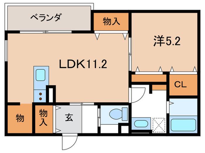 YUZURIHA小坂本町II(1LDK/1階)の間取り写真
