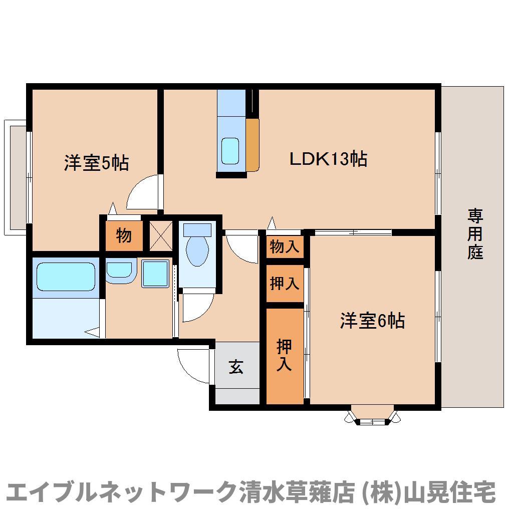 リヴェール瀬名II(2LDK/1階)の間取り写真