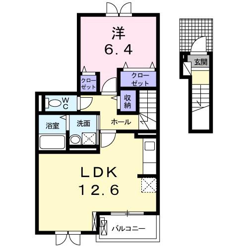 ラ・ルーノ1番館(1LDK/2階)の間取り写真