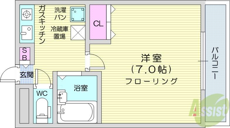 コモード・カルム河原町(1K/3階)の間取り写真