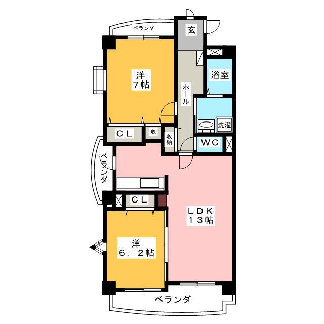 ロイヤルヒルズ(2LDK/1階)の間取り写真