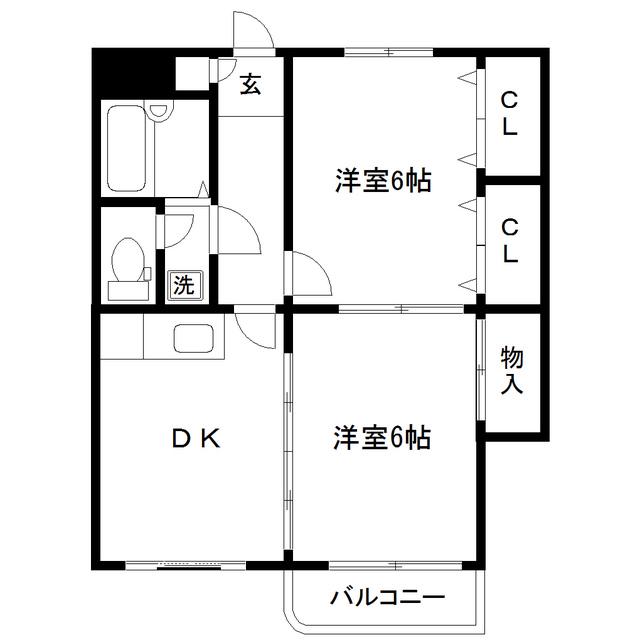 BAU通町(2DK/2階)の間取り写真