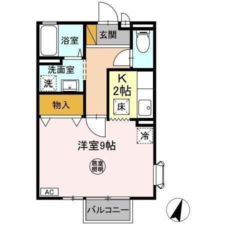 リヴェールB(1K/1階)の間取り写真