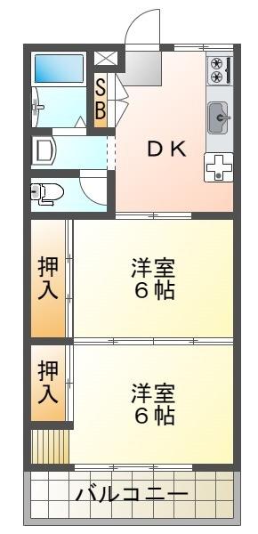 相川マンション(2DK/2階)の間取り写真