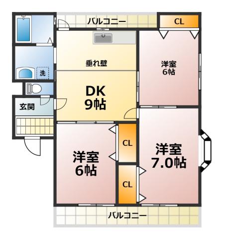 ファンタジー緑丘 B(3DK/1階)の間取り写真