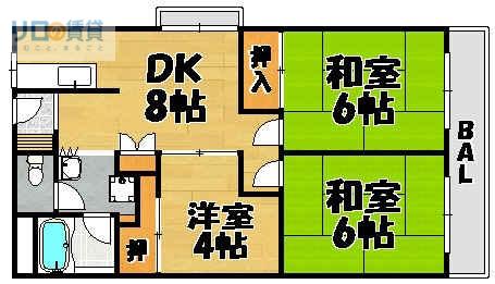 エリエールハイツ川西(3DK/3階)の間取り写真