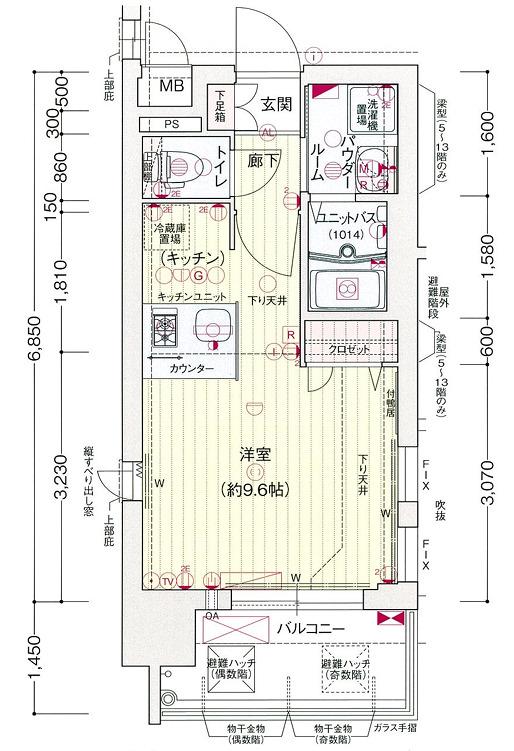 プレサンス久屋大通公園エアリー(1K/2階)の間取り写真
