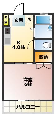 ヌーボー北(1K/2階)の間取り写真