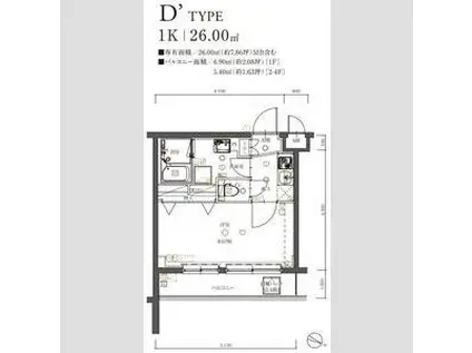 マキシヴ武蔵新城デュエ(1K/4階)の間取り写真