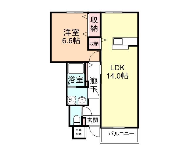 FIFTY-FIFTYA棟(1LDK/1階)の間取り写真