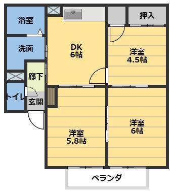 プリシェールエスアイ(3DK/2階)の間取り写真