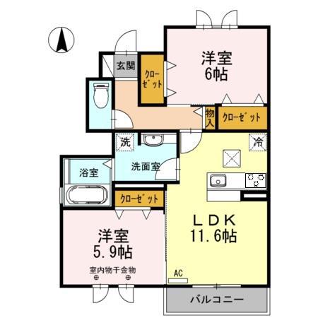 グラン ビュー ソニック(2LDK/1階)の間取り写真