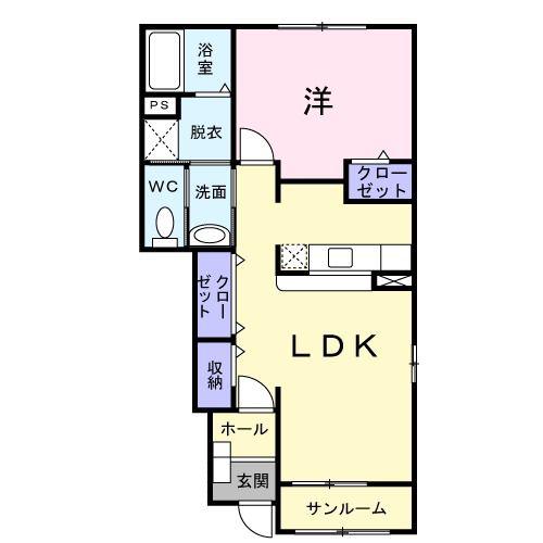 メゾンソレイユ(1LDK/1階)の間取り写真