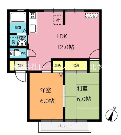 ボヌール北本A棟(2LDK/2階)の間取り写真