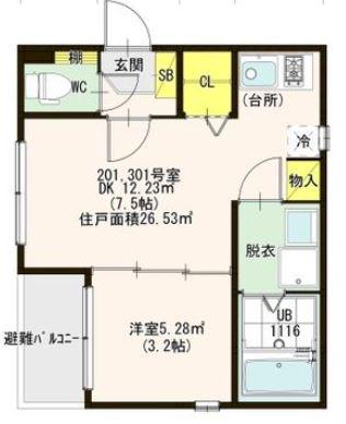 ハーモニーテラス小路東(1DK/1階)の間取り写真