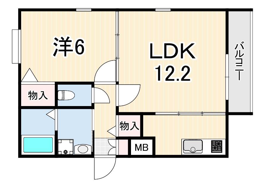 夢野町レジデンス(1LDK/2階)の間取り写真