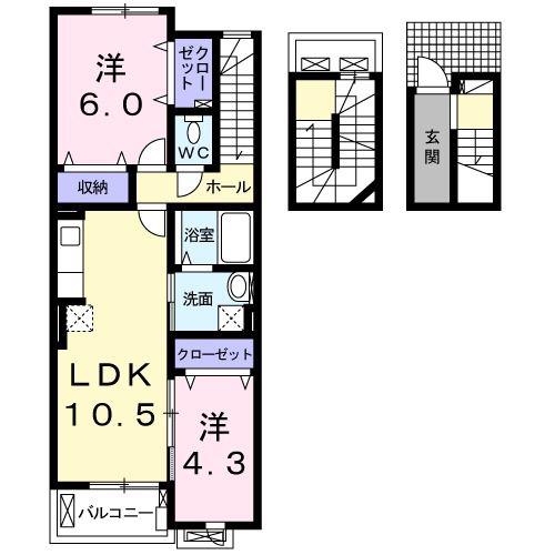 オーセンティック4(2LDK/3階)の間取り写真