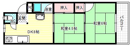 羽曳山第2サンハイツ(2DK/3階)の間取り写真