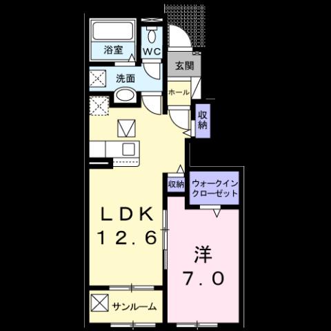 アクシア(1LDK/1階)の間取り写真