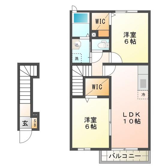 ウィン・アイランドA棟(2LDK/2階)の間取り写真