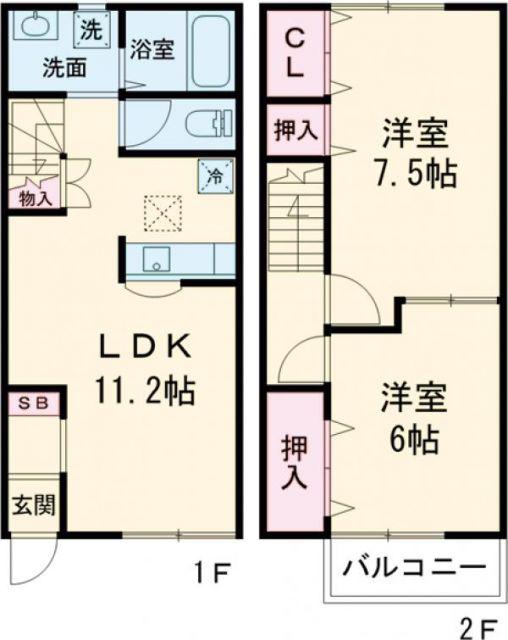 キャステルタウン ハイム II(2LDK/1階)の間取り写真