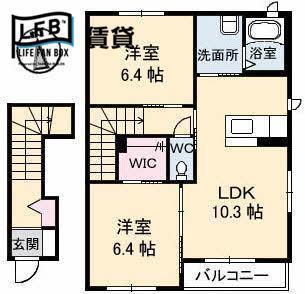 グランビュー B棟(2LDK/2階)の間取り写真