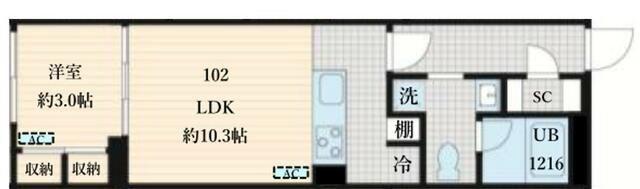 フレア島津山(1LDK/B2階)の間取り写真