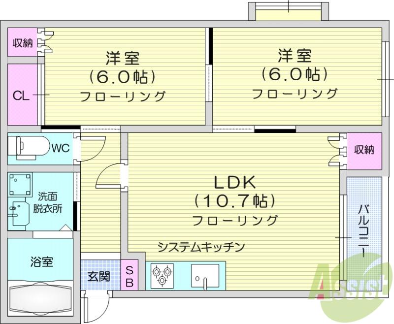 ガーデニア(2LDK/2階)の間取り写真