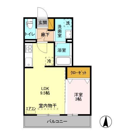 ゼピュロスみどりのF棟(1LDK/2階)の間取り写真