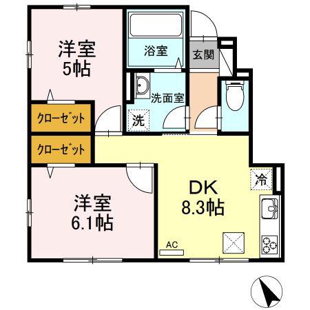 ハウゼ・ユートピアD(2DK/1階)の間取り写真