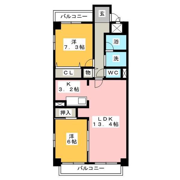 サンヒルズI番館(2LDK/3階)の間取り写真