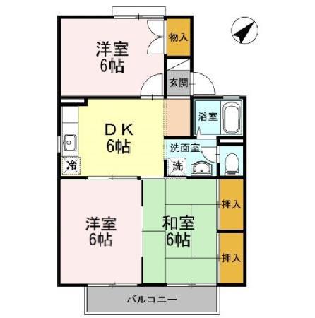 レジデンス21TH A(3DK/2階)の間取り写真
