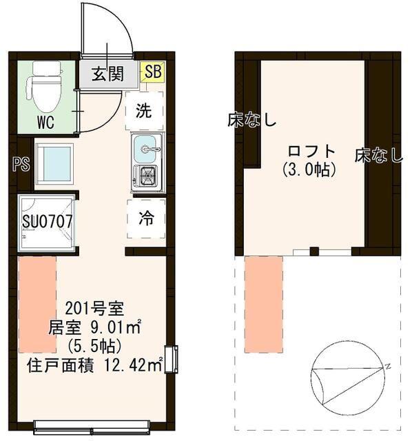 ハーモニーテラス上石神井南町(ワンルーム/2階)の間取り写真