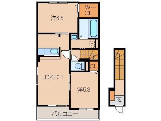 プリムヴェール(2LDK/2階)の間取り写真
