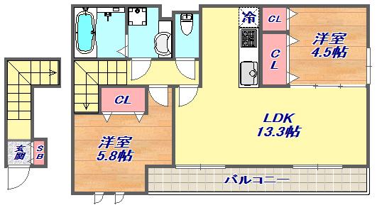 グリーンレジデンス岡本(2LDK/2階)の間取り写真