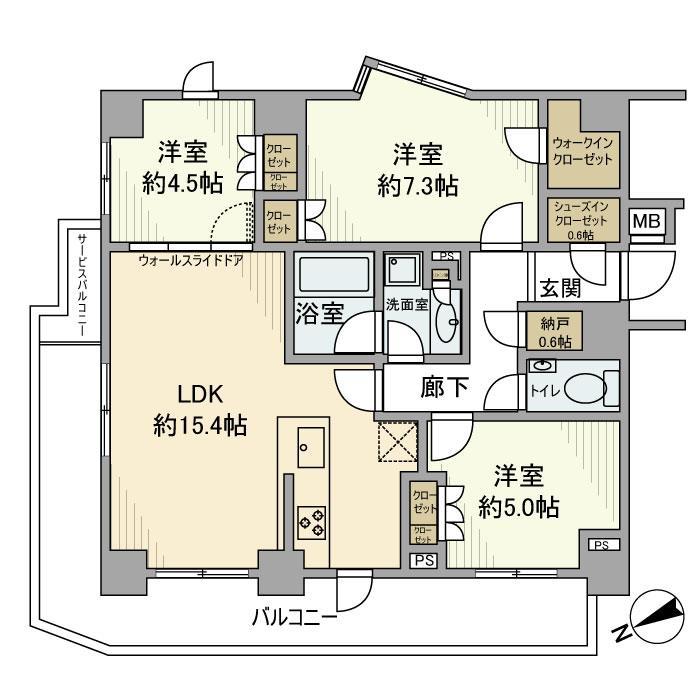 京王井の頭線 永福町駅 徒歩5分 4階建 築11年(3LDK/3階)の間取り写真