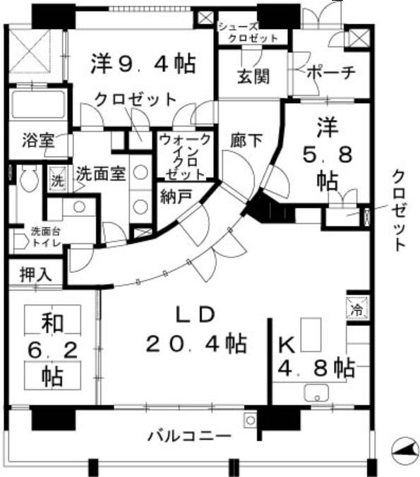 ロイヤルパークスなんば(3LDK/14階)の間取り写真