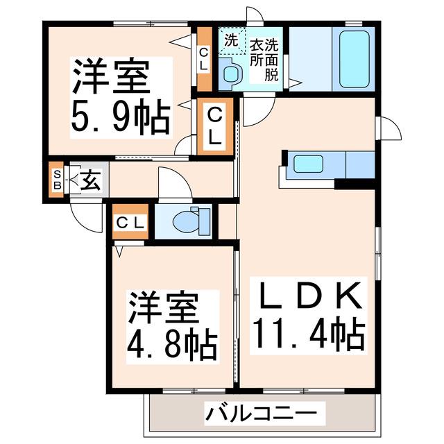 ファミールオガタ DEFG(2LDK/2階)の間取り写真