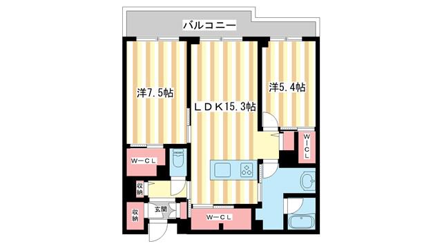シャトードール プレミア(2LDK/2階)の間取り写真